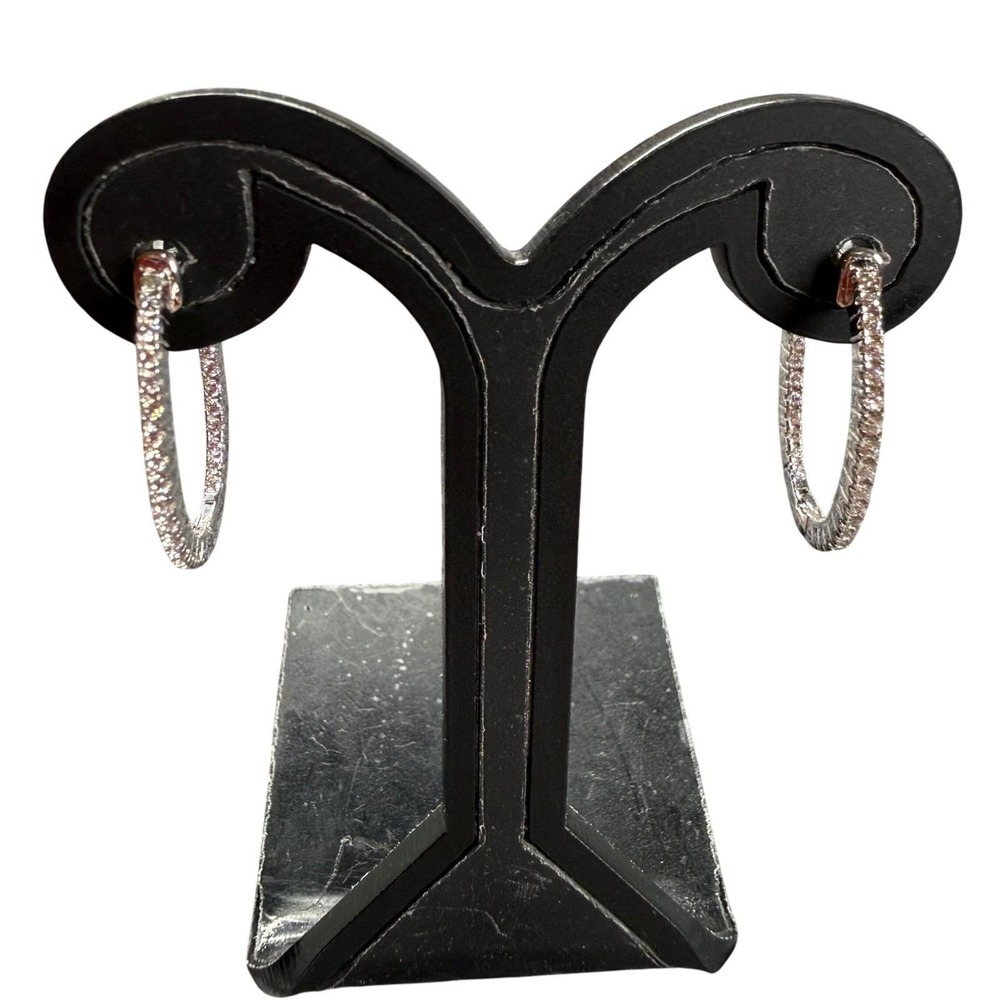 Sterling Silver 925 Hoop Earrings Rhinestone Embellished Elegant Jewelry‎